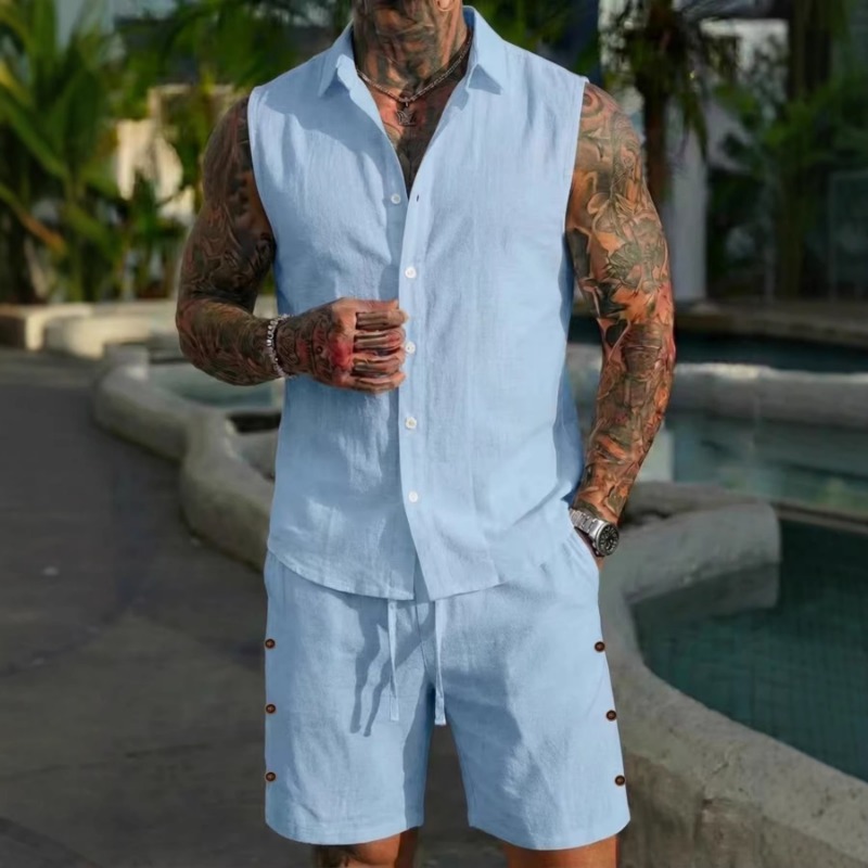 Linen Shorts Men - 2-delig linnen set voor heren, met