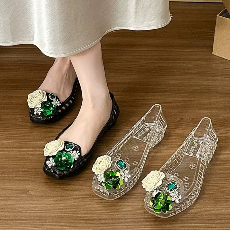 Summer Clothing Korea - Luxe grote strass bloemenpailletten jelly schoenen