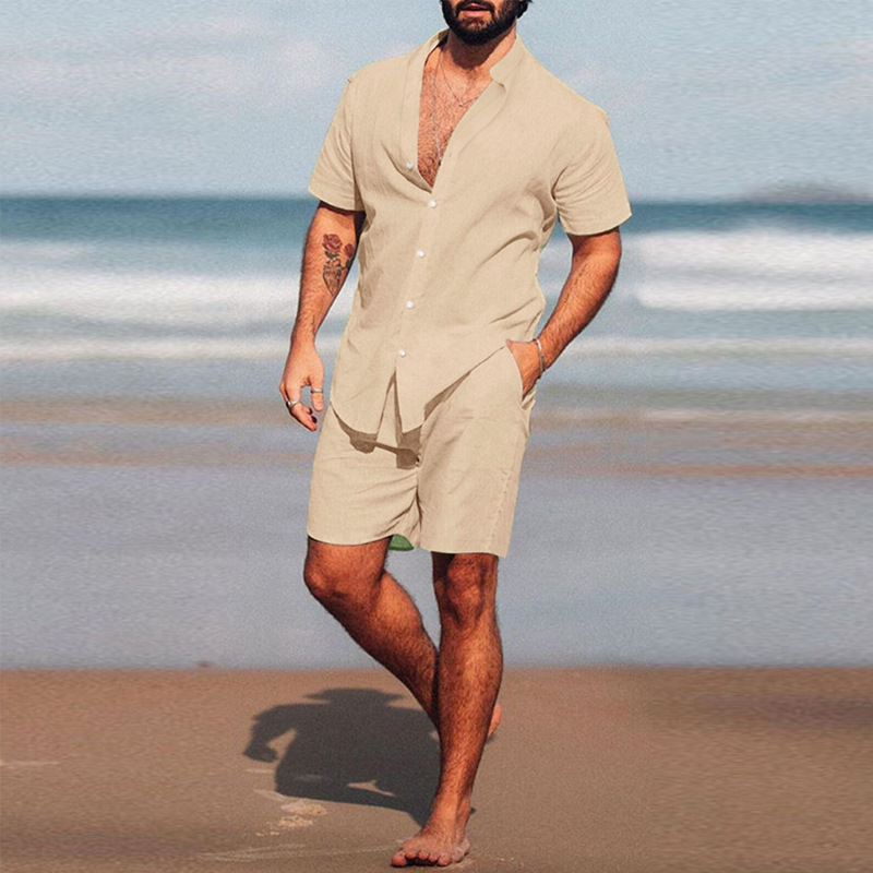 Summer Clothing Styles - Heren tweedelig set in effen kleur,