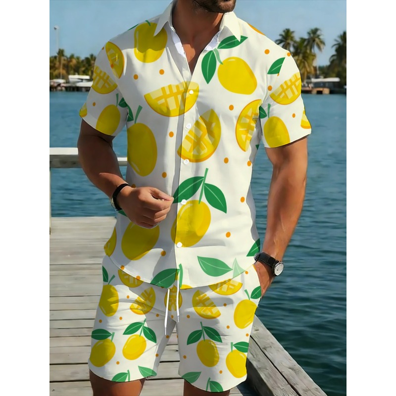 Linen Shorts Men - Herenset van linnenprint, shirt met korte