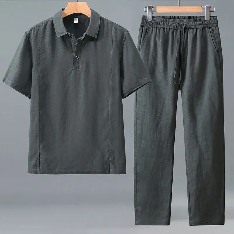 Linen Shorts Men - Heren Plus Size Zomer Linnen Tweedelig