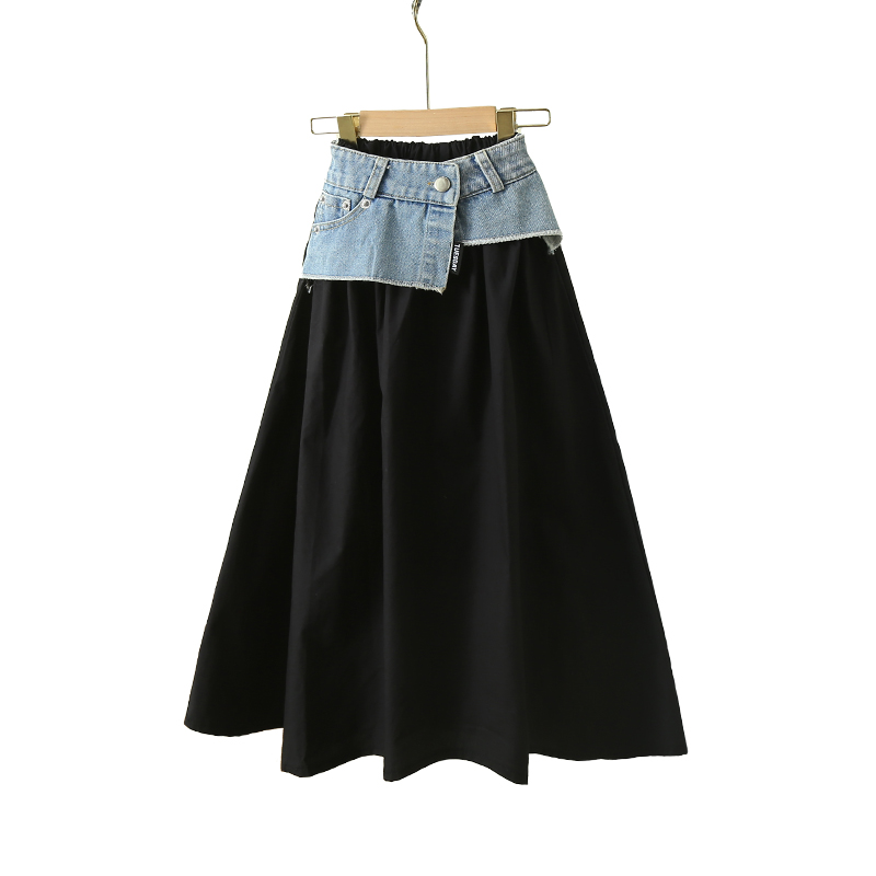 Summer Clothing For Teen Girls - Koreaanse kind lange patchwork denim rok