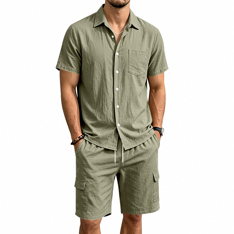 Linen Shorts Men - Heren zomer Amerikaans linnen tweedelige set