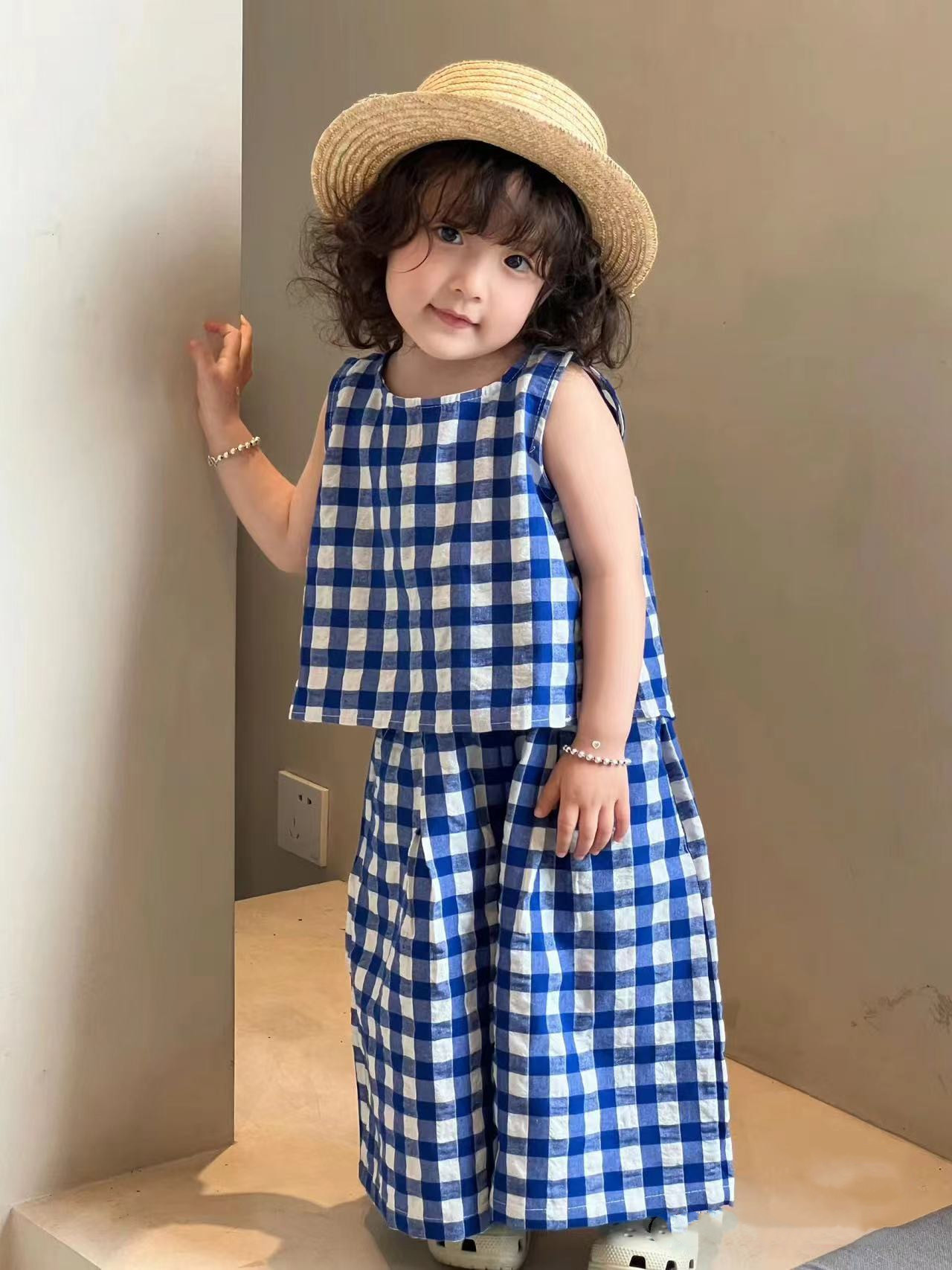 Summer 2026 Kids Clothing - Zomerkledingset meisjes 2026: geruite vest +