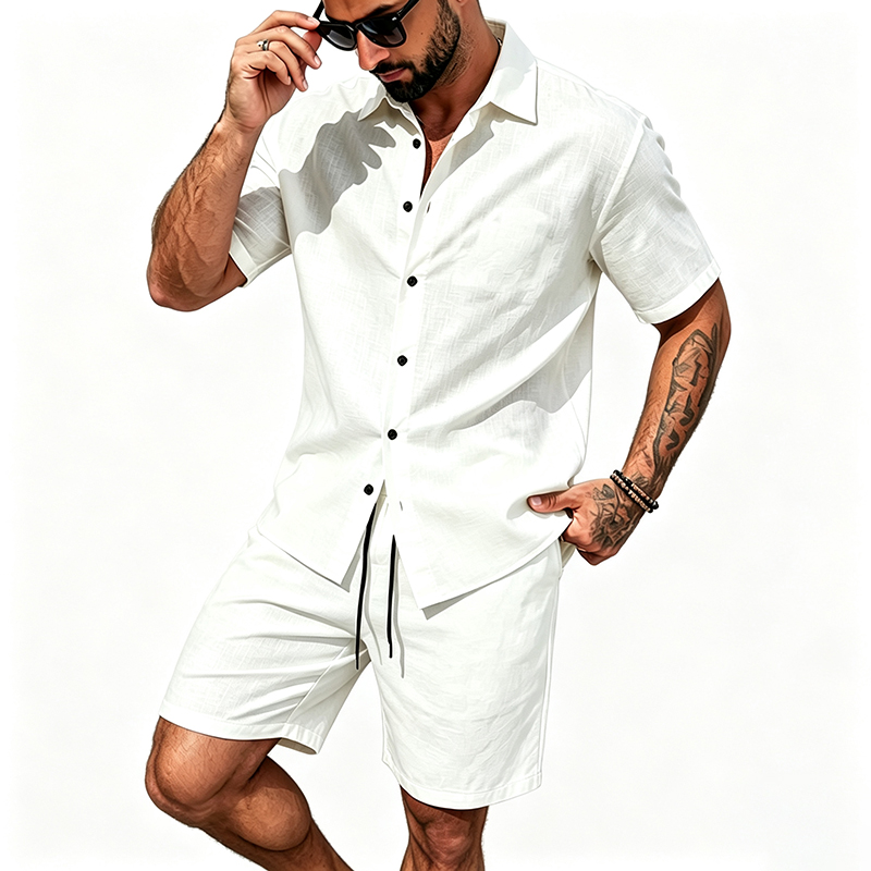 Heren linnen tweedelige outfit - Linen Shorts Men recensie en prijs